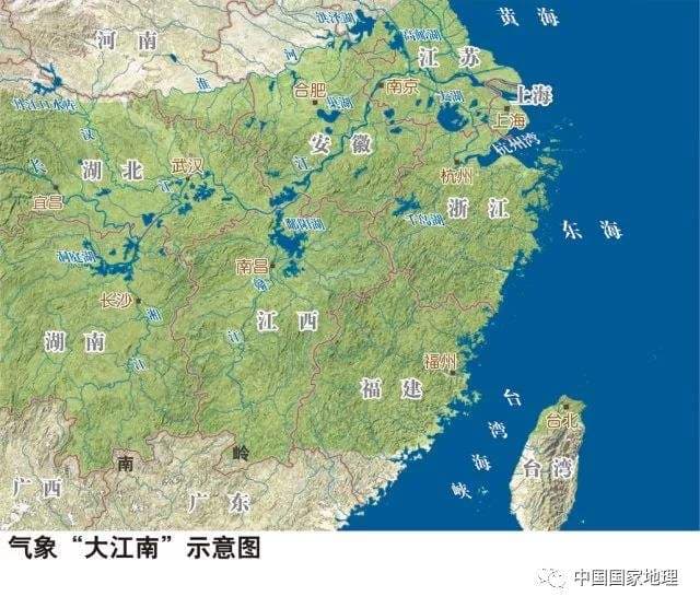 中国江南的梅雨季节影响范围